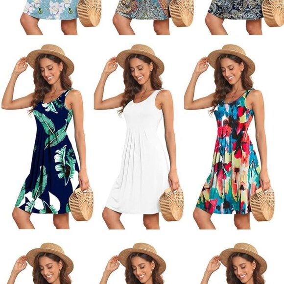 Women Summer Sleeveless Pleated Tank Dress Lightweight Casual Plus Size - Picture 4 of 5